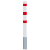 Barrier bollard | tubular steel  152 x 3.2 mm | removable | without lock | Total length in mm 2000 | hot-dip galvanized and white coated withthree red reflecting stripes